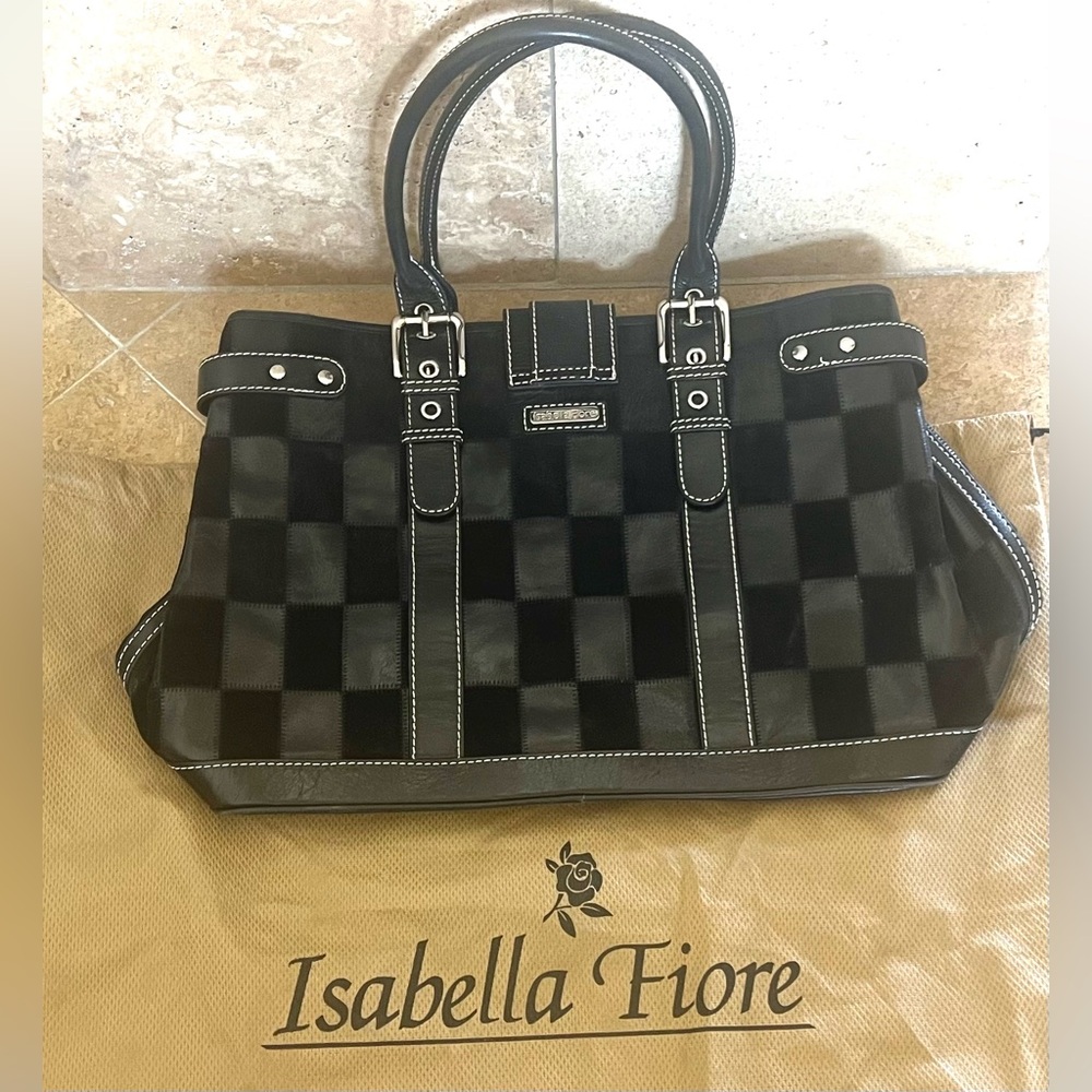 Vintage Isabella Fiore Checkerboard Patchwork Tote - Leather & Suede Y2K VGC
